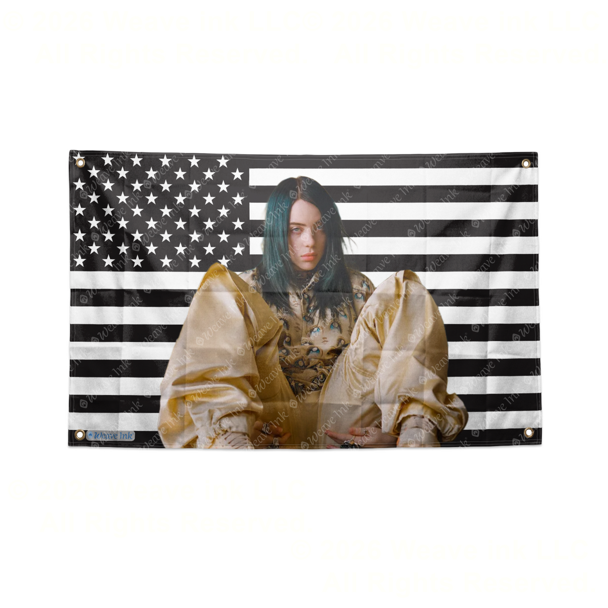 Billie Eilish USA Flag American Tapestry Pop Singer Wall Art & Aesthetic Room Decor 3x5Ft 5x8Ft Style 3