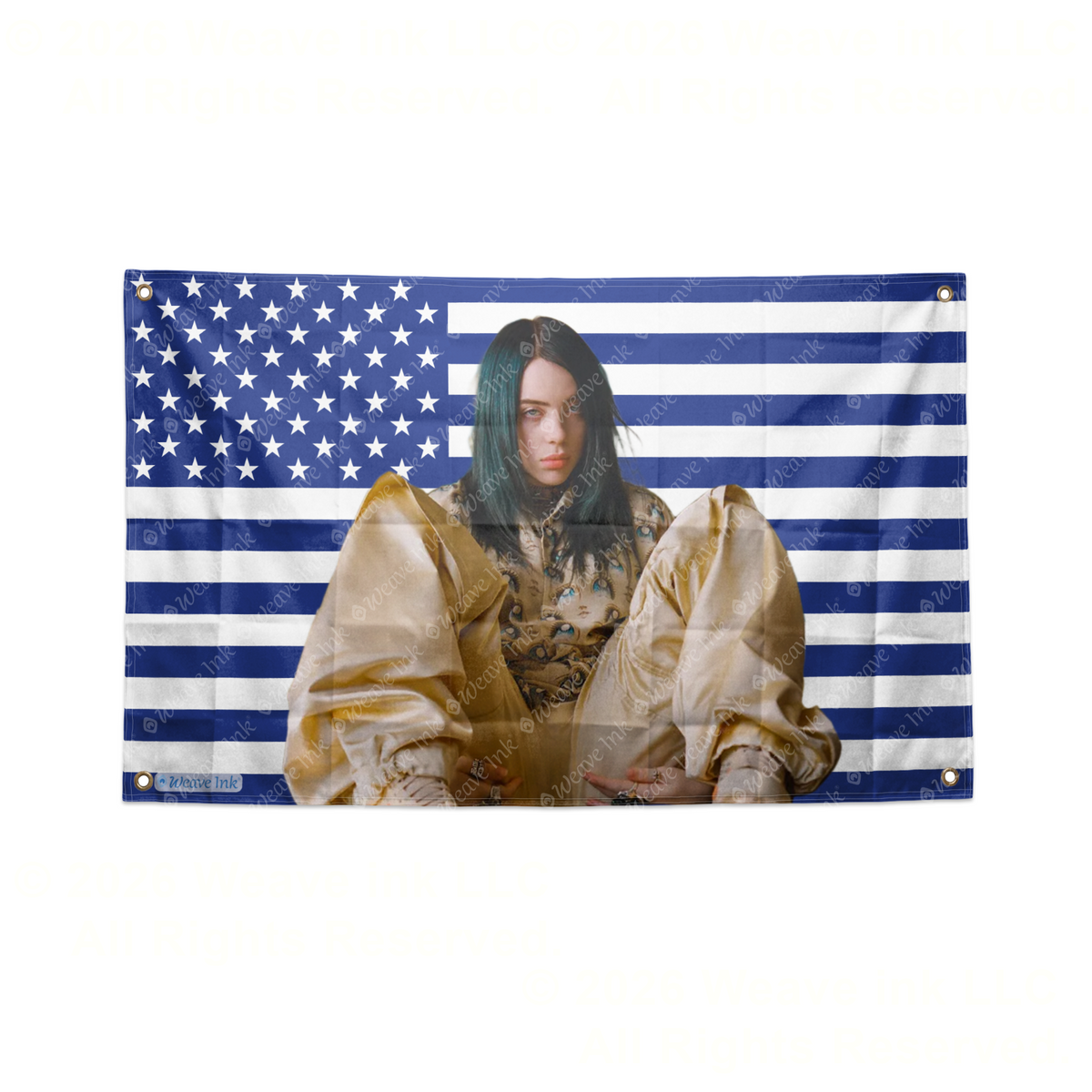 Billie Eilish USA Flag American Tapestry Pop Singer Wall Art & Aesthetic Room Decor 3x5Ft 5x8Ft Style 3