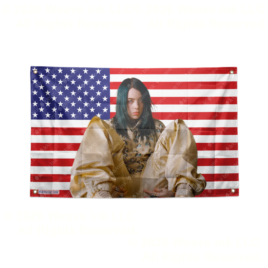 Billie Eilish USA Flag American Tapestry Pop Singer Wall Art & Aesthetic Room Decor 3x5Ft 5x8Ft Style 3