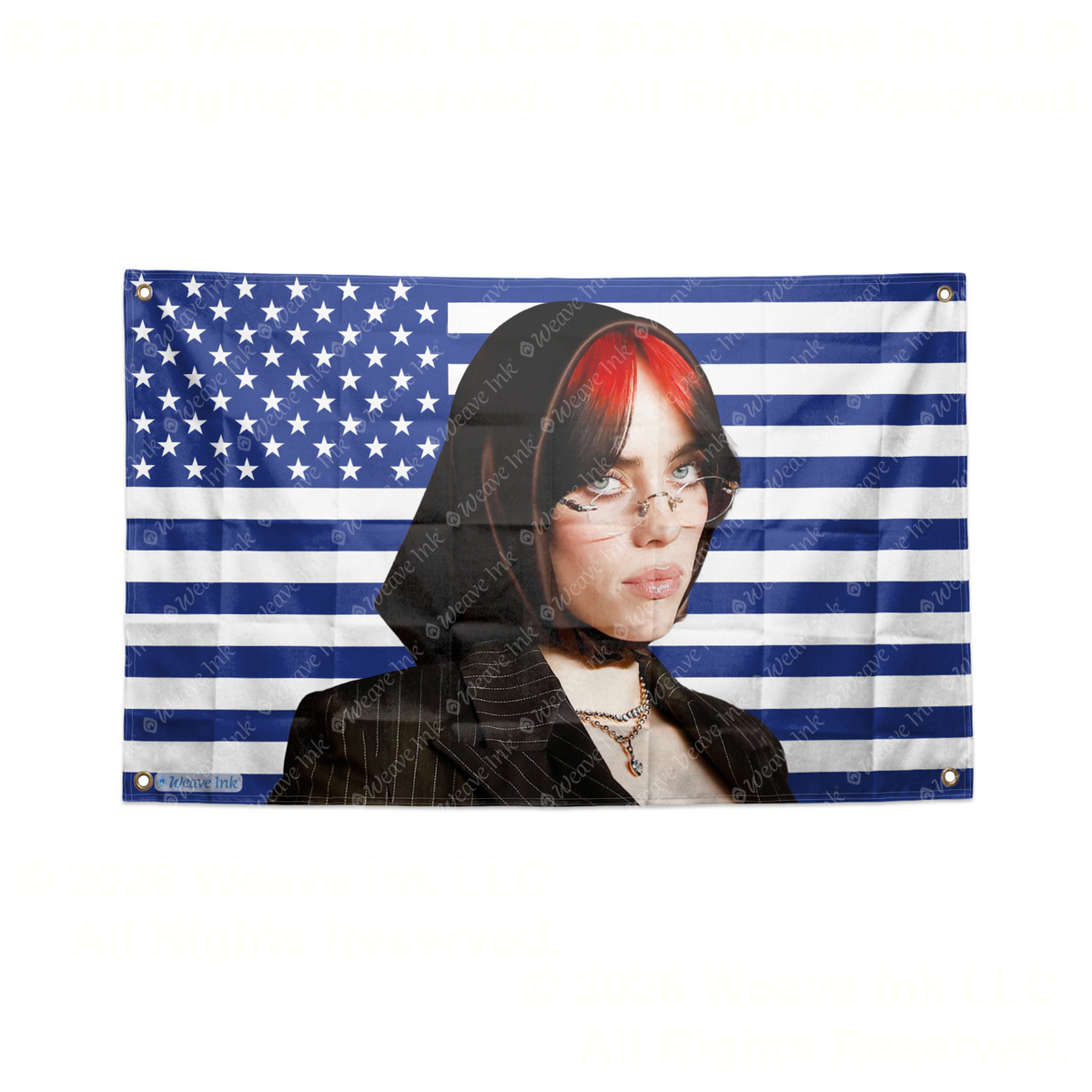 Billie Eilish USA Flag American Tapestry Pop Singer Wall Art & Aesthetic Room Decor 3x5Ft 5x8Ft Style 6