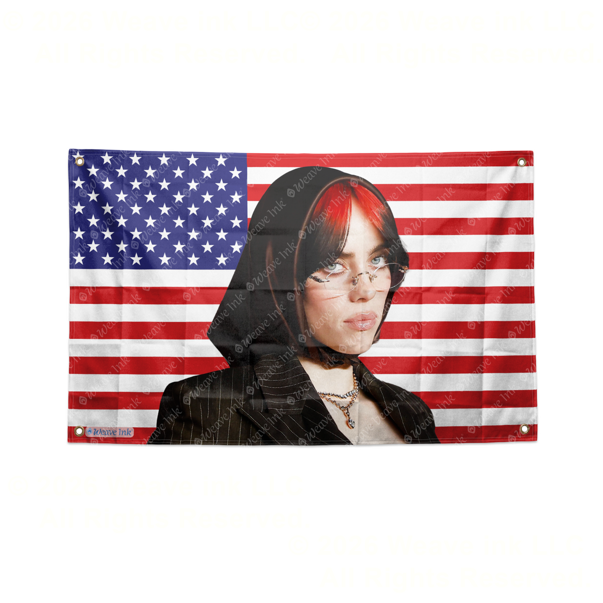 Billie Eilish USA Flag American Tapestry Pop Singer Wall Art & Aesthetic Room Decor 3x5Ft 5x8Ft Style 6