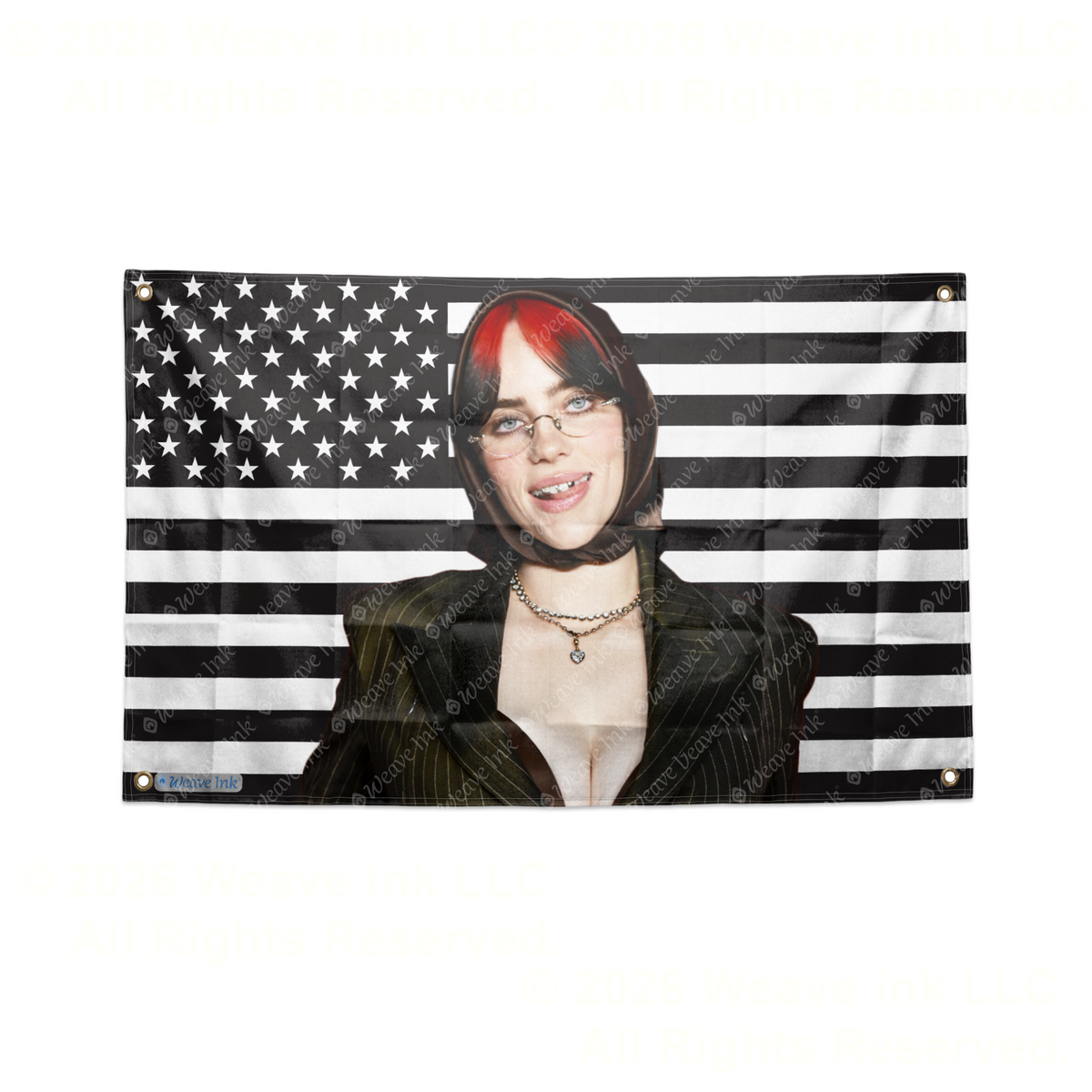 Billie Eilish USA Flag American Tapestry Pop Singer Wall Art & Aesthetic Room Decor 3x5Ft 5x8Ft Style 7