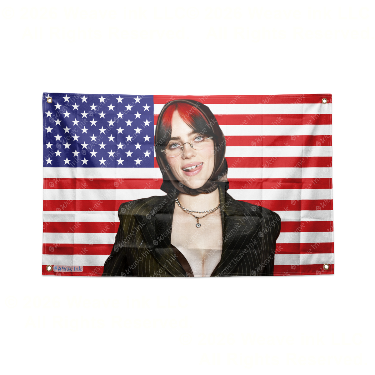 Billie Eilish USA Flag American Tapestry Pop Singer Wall Art & Aesthetic Room Decor 3x5Ft 5x8Ft Style 7