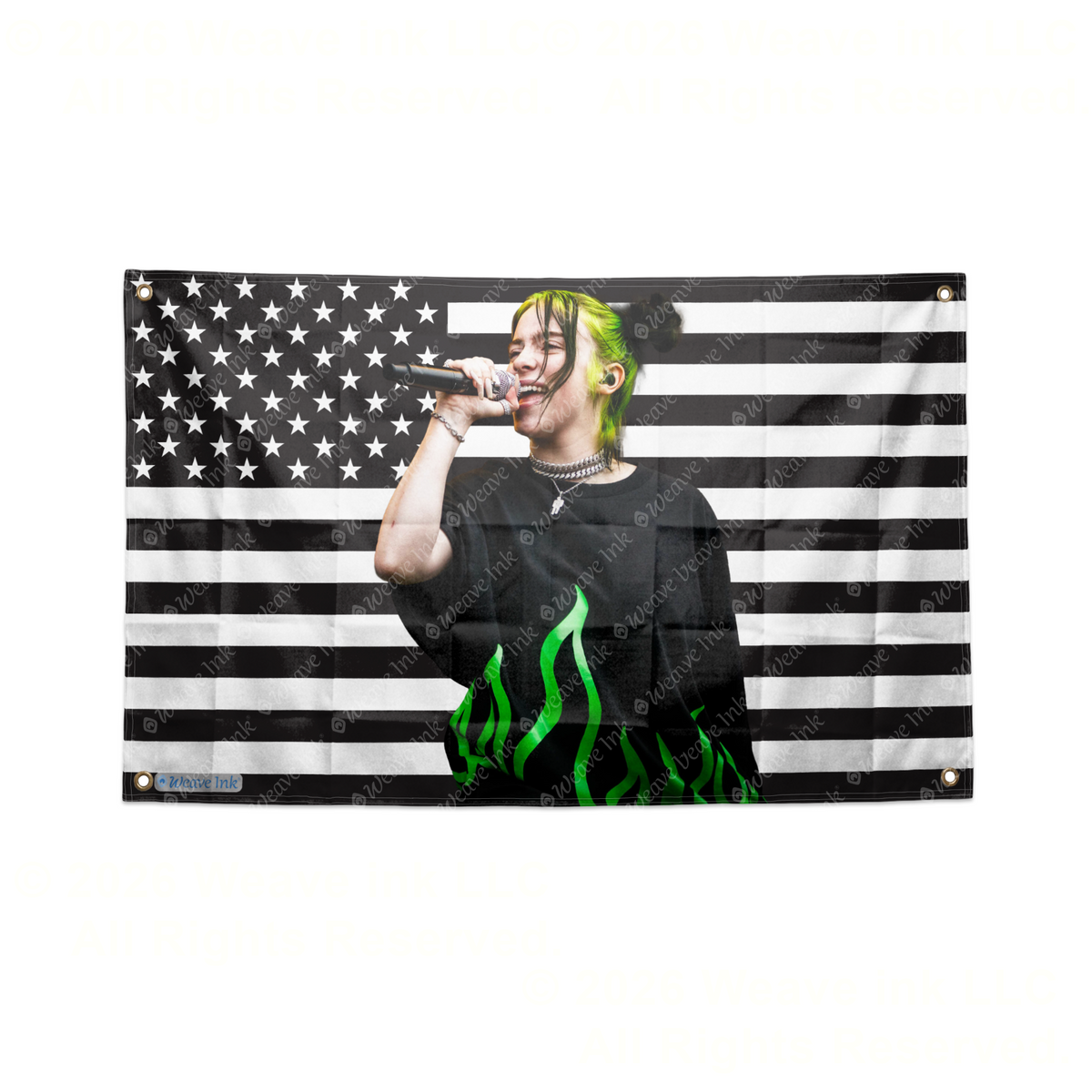 Billie Eilish USA Flag American Tapestry Pop Singer Wall Art & Aesthetic Room Decor 3x5Ft 5x8Ft Style 9