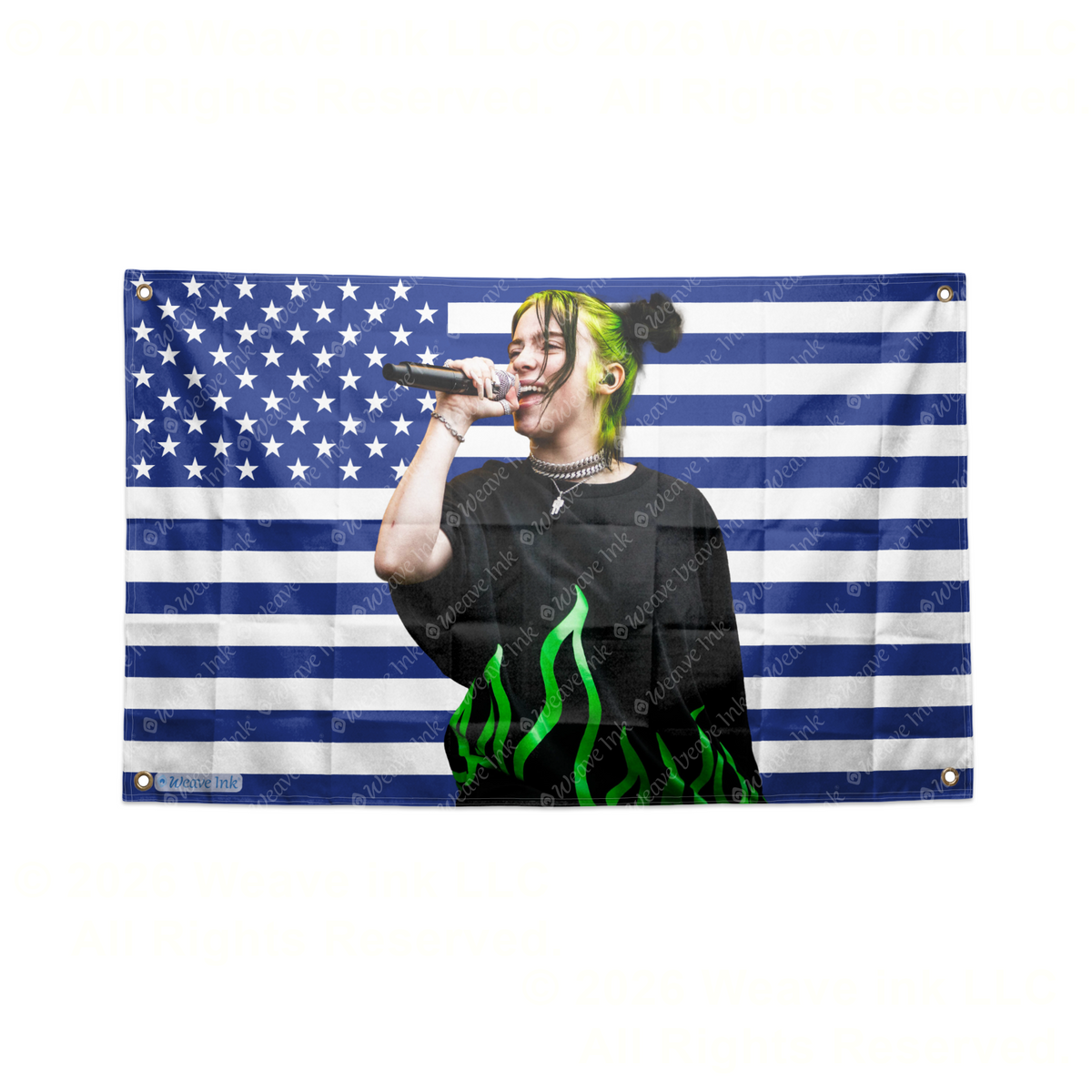 Billie Eilish USA Flag American Tapestry Pop Singer Wall Art & Aesthetic Room Decor 3x5Ft 5x8Ft Style 9
