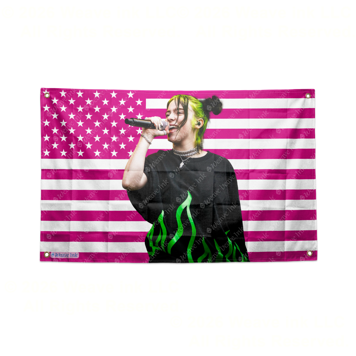 Billie Eilish USA Flag American Tapestry Pop Singer Wall Art & Aesthetic Room Decor 3x5Ft 5x8Ft Style 9