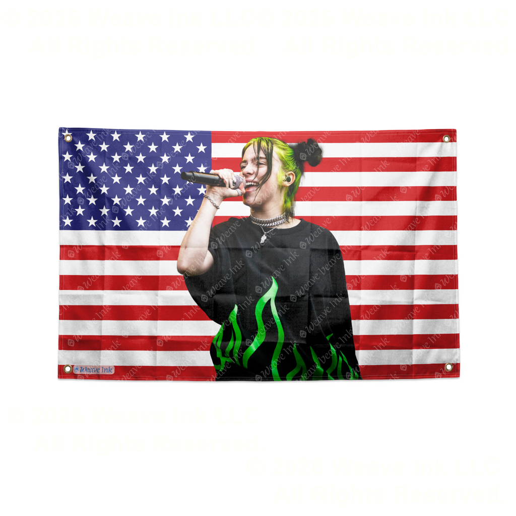Billie Eilish USA Flag American Tapestry Pop Singer Wall Art & Aesthetic Room Decor 3x5Ft 5x8Ft Style 9