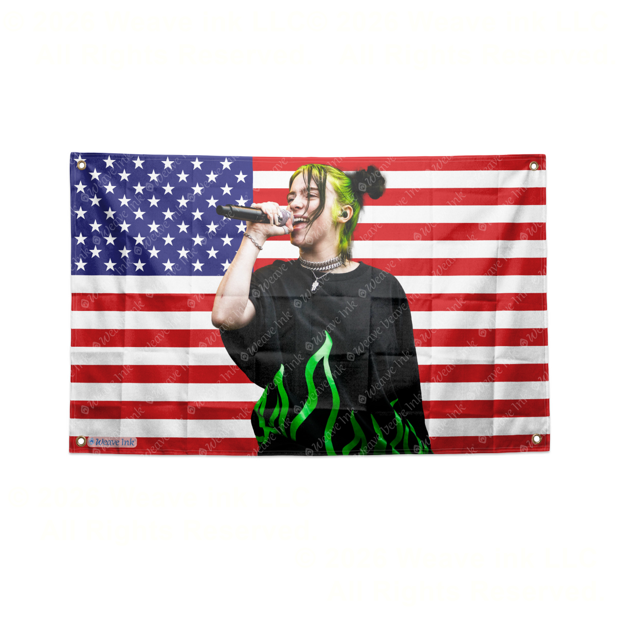 Billie Eilish USA Flag American Tapestry Pop Singer Wall Art & Aesthetic Room Decor 3x5Ft 5x8Ft Style 9