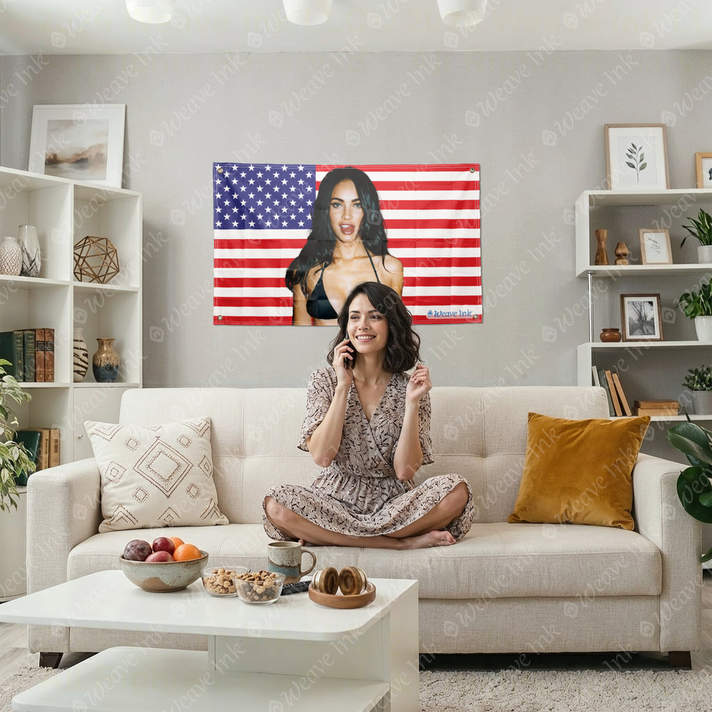 Popular American Actress USA Flag Room Decor Banner Hanging Tapestry Celebrity Wall Art for Home Studio, Bar, Garage, and Man Cave Fan Gift - 3 x 5 Ft (90 x 150cm) - Megan Fox - Style 1