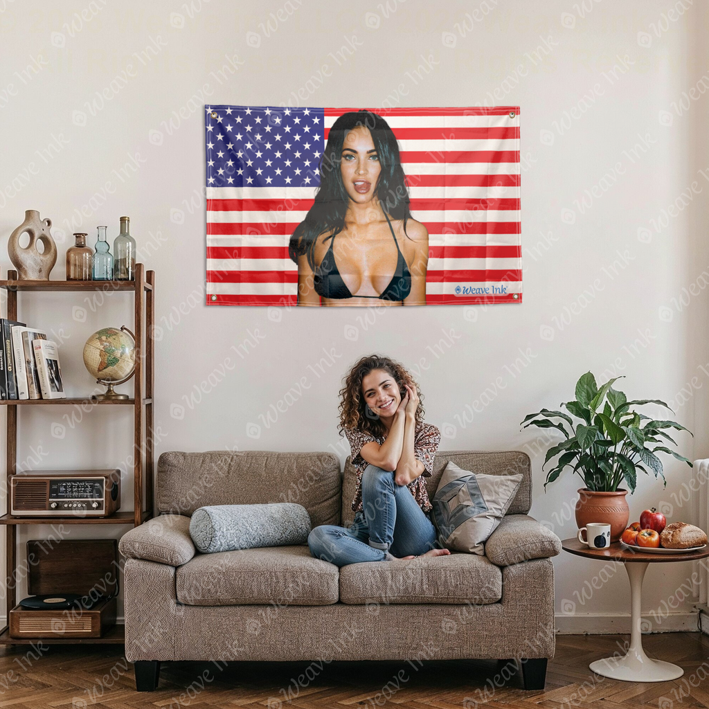 Popular American Actress USA Flag Room Decor Banner Hanging Tapestry Celebrity Wall Art for Home Studio, Bar, Garage, and Man Cave Fan Gift - 3 x 5 Ft (90 x 150cm) - Megan Fox - Style 1