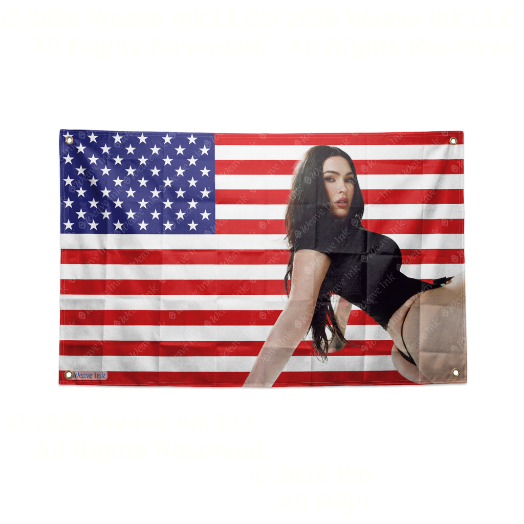 Popular Megan Fox Actress USA Flag Room Decor Banner Hanging Tapestry Celebrity Wall Art for Home Studio, Bar, Garage, and Man Cave Fan Gift - 3 x 5 Ft (90 x 150cm) - Style 12
