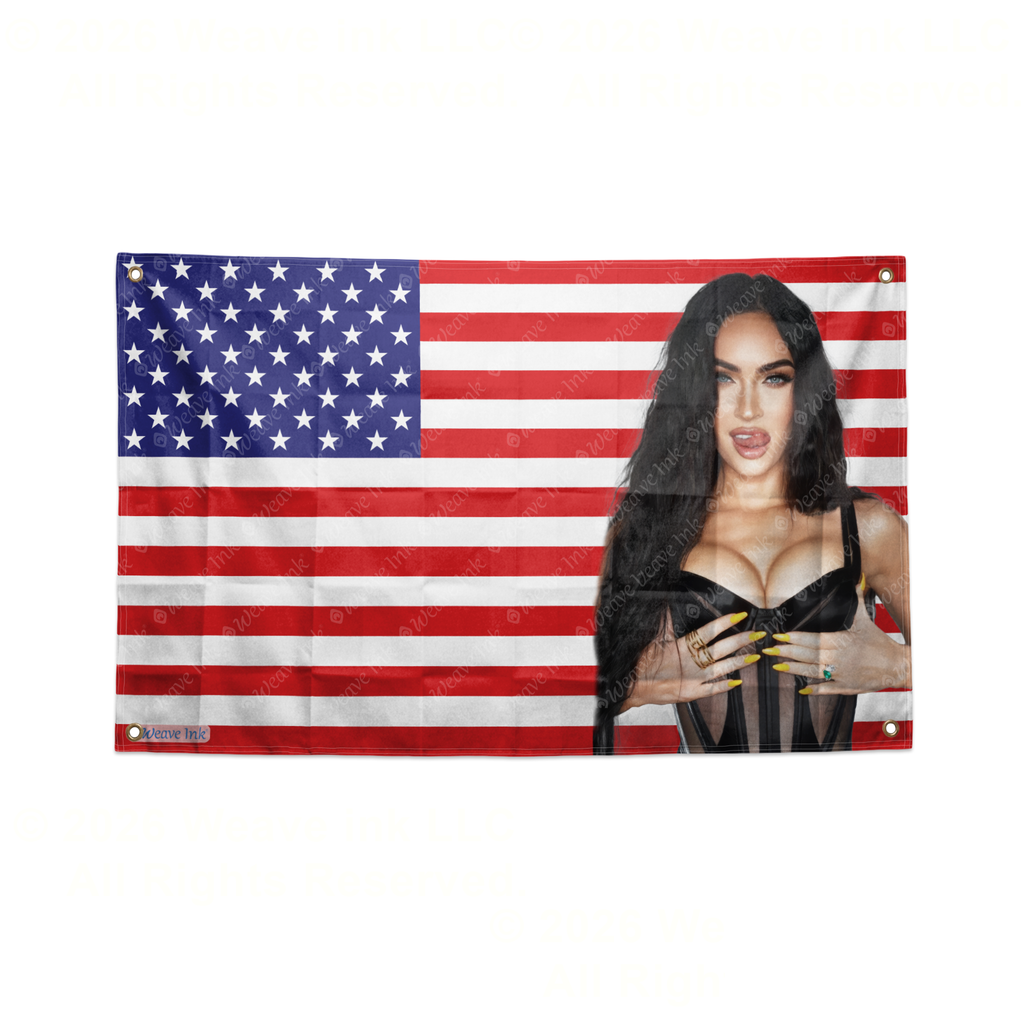 Popular Megan Fox Actress USA Flag Room Decor Banner Hanging Tapestry Celebrity Wall Art for Home Studio, Bar, Garage, and Man Cave Fan Gift - 3 x 5 Ft (90 x 150cm) - Style 13