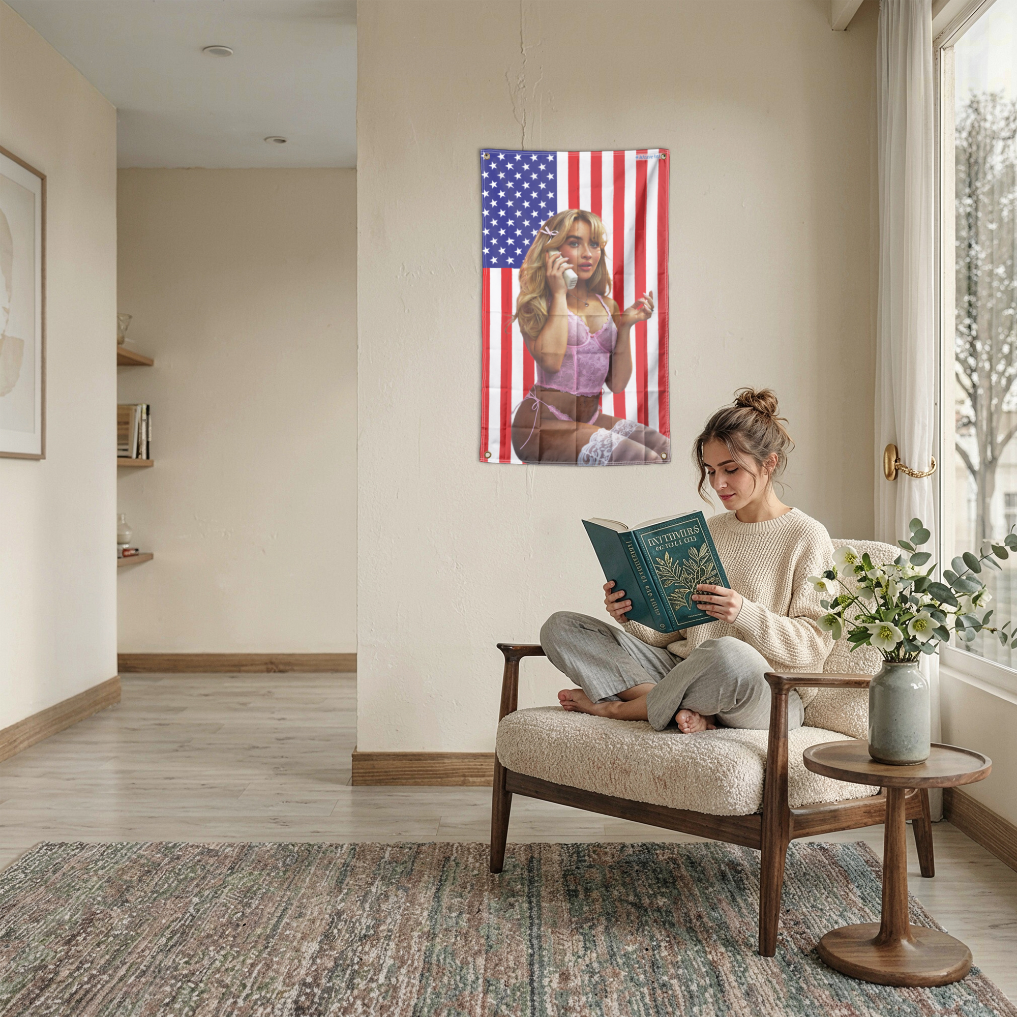 Sabrina Carpenter Singer USA Flag Wall Hanging Tapestry Room Decor Man Cave Garage Fan Gift