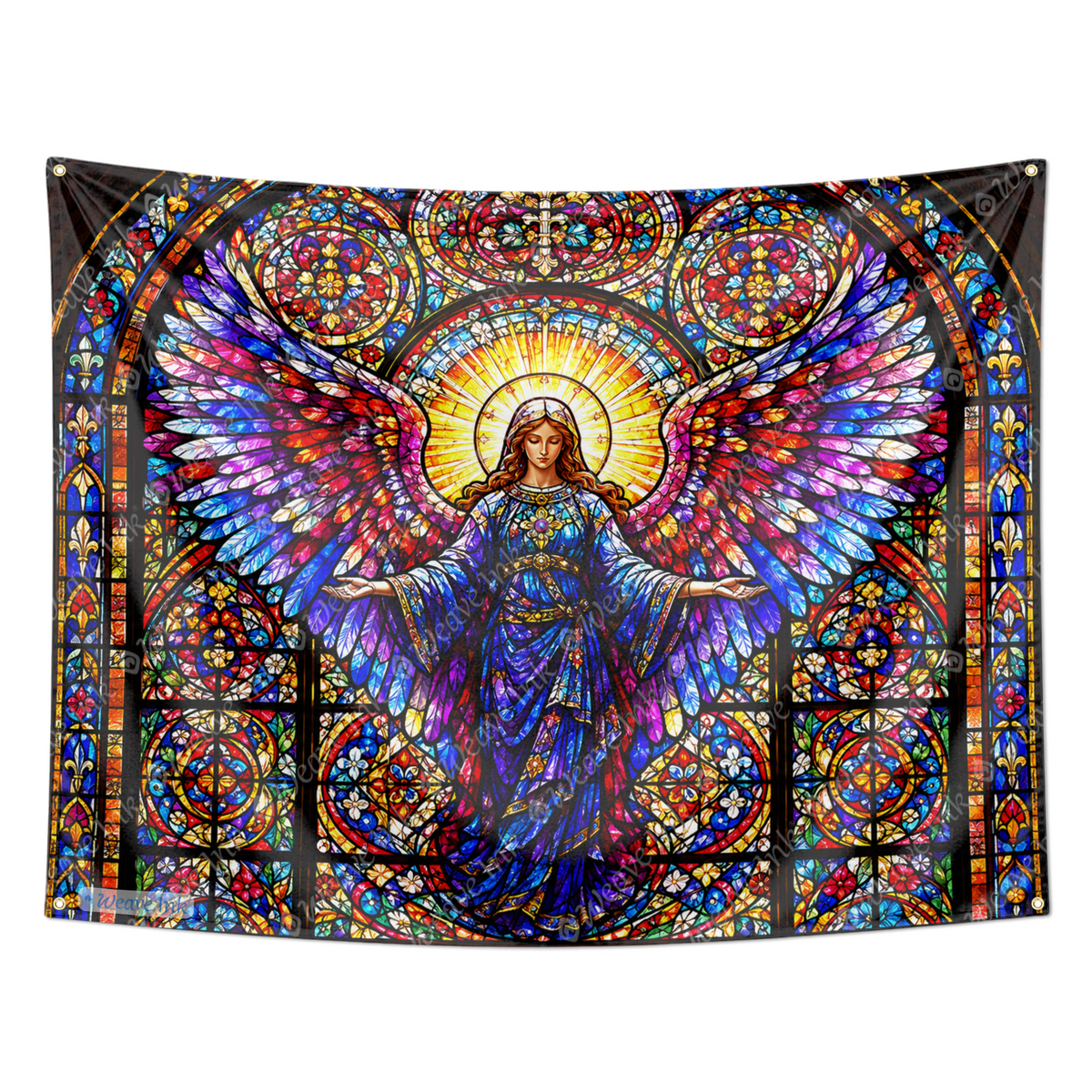 Stained Glass Angel Tapestry Gothic Cathedral Religious Wall Hanging Decor