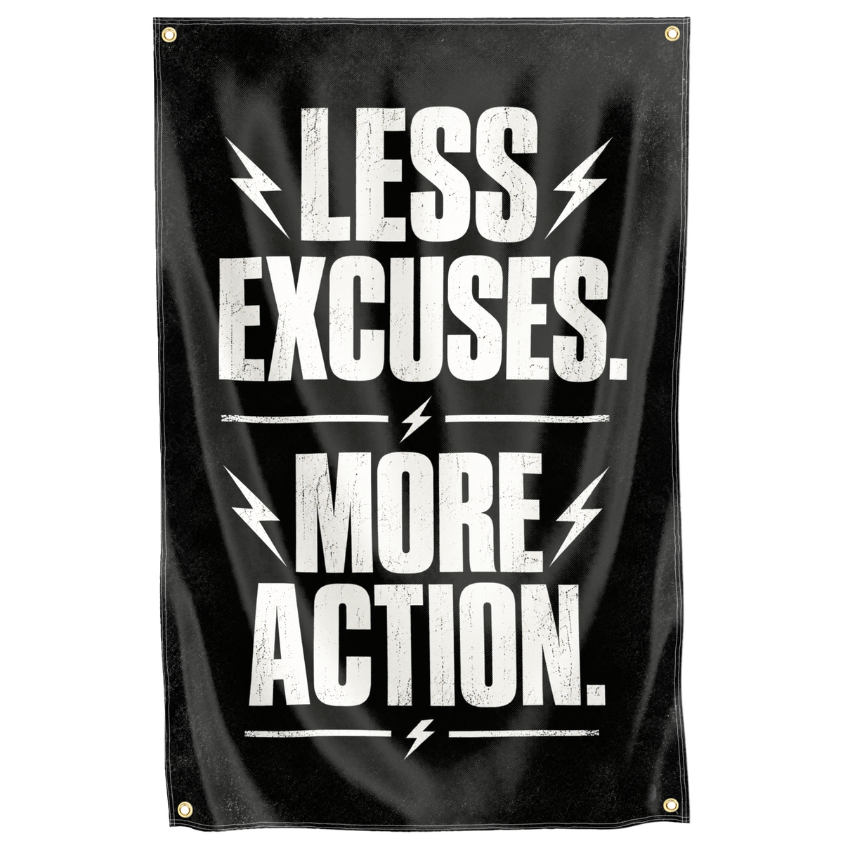 Motivational Quote Less Excuses More Action Gym Fitness Flag Hustle Grind