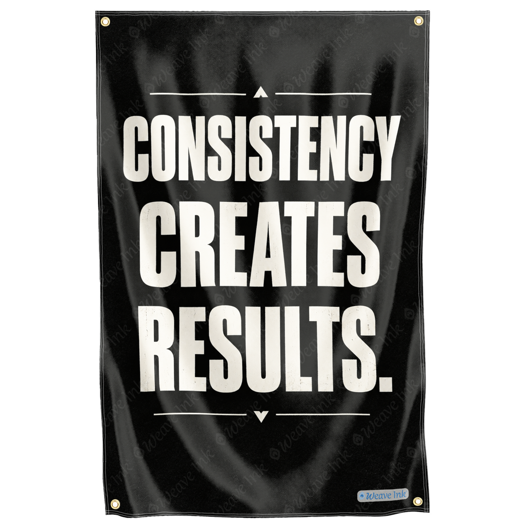 Motivational Quote Consistency Creates Results Gym Fitness Flag Hustle Grind