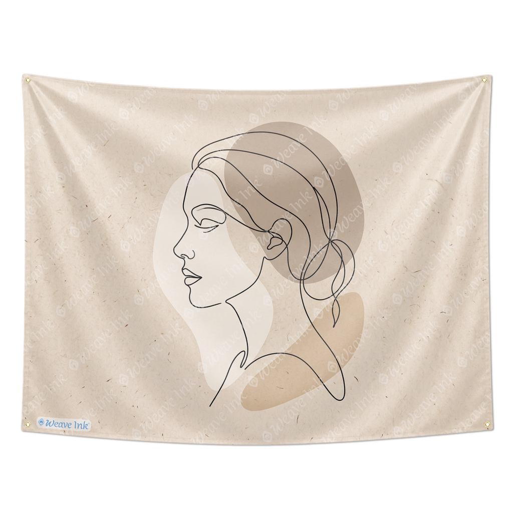 Minimalist Neutral Line Art Woman Tapestry Wall Hanging – Modern Boho Scandinavian Wall Decor for Bedroom, Living Room & Dorm Room
