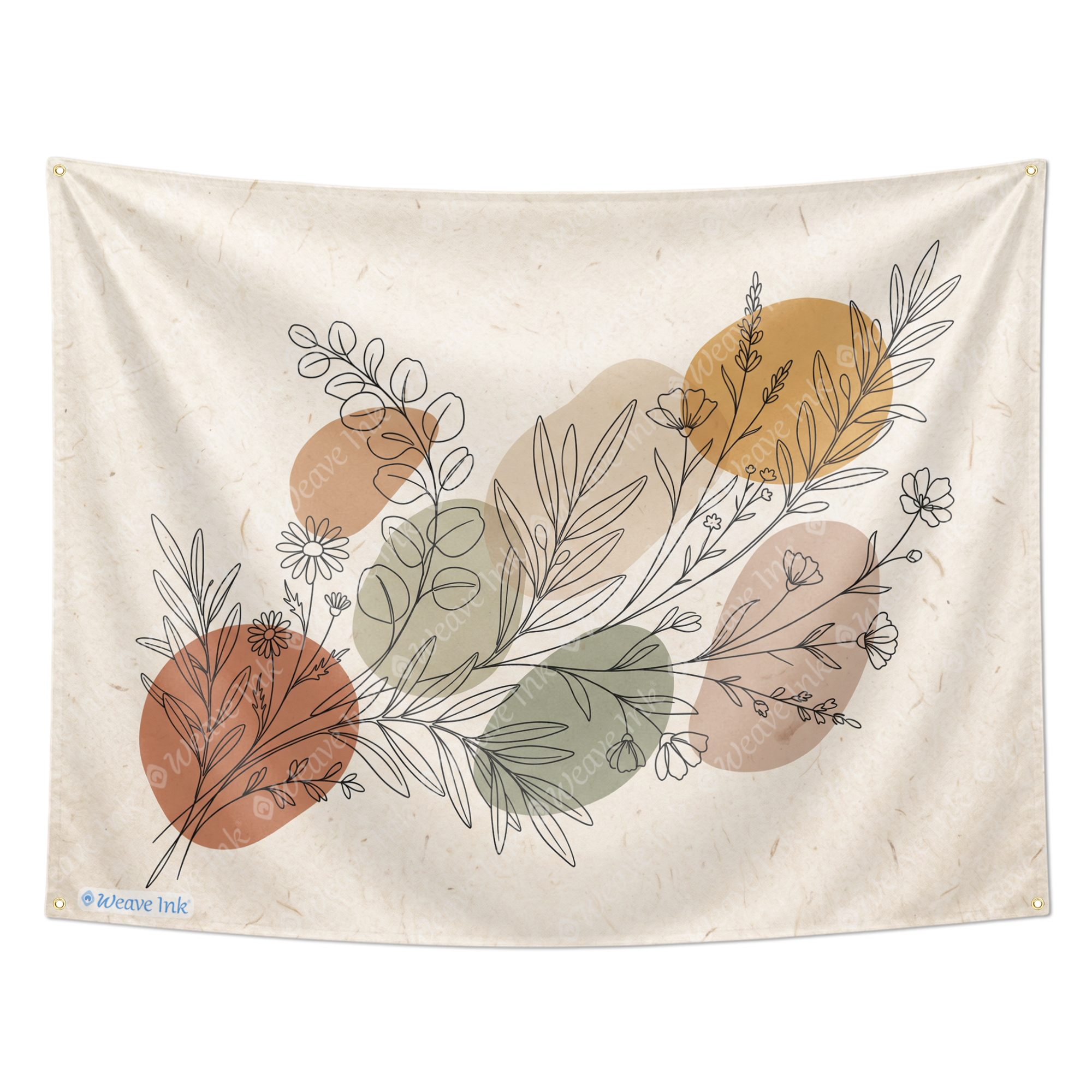 Minimalist Botanical Line Art Tapestry Wall Hanging – Neutral Boho Scandinavian Wall Decor for Bedroom, Living Room & Dorm Room