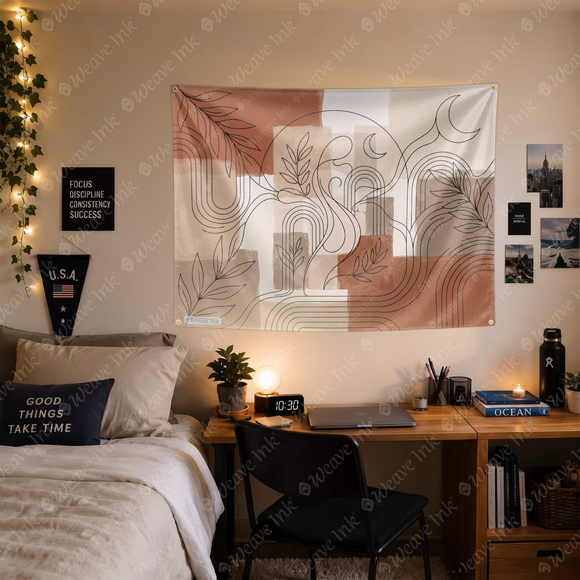 Minimalist Abstract Line Art Tapestry Wall Hanging – Neutral Boho Scandinavian Wall Decor for Bedroom, Living Room & Dorm Room