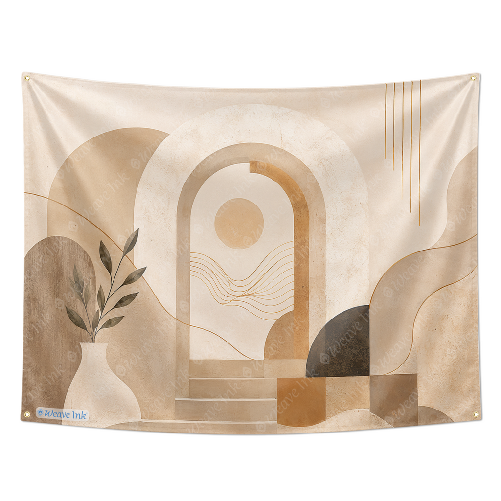 Minimalist Abstract Arch Tapestry Wall Hanging – Neutral Boho Scandinavian Wall Decor for Bedroom, Living Room & Dorm Room