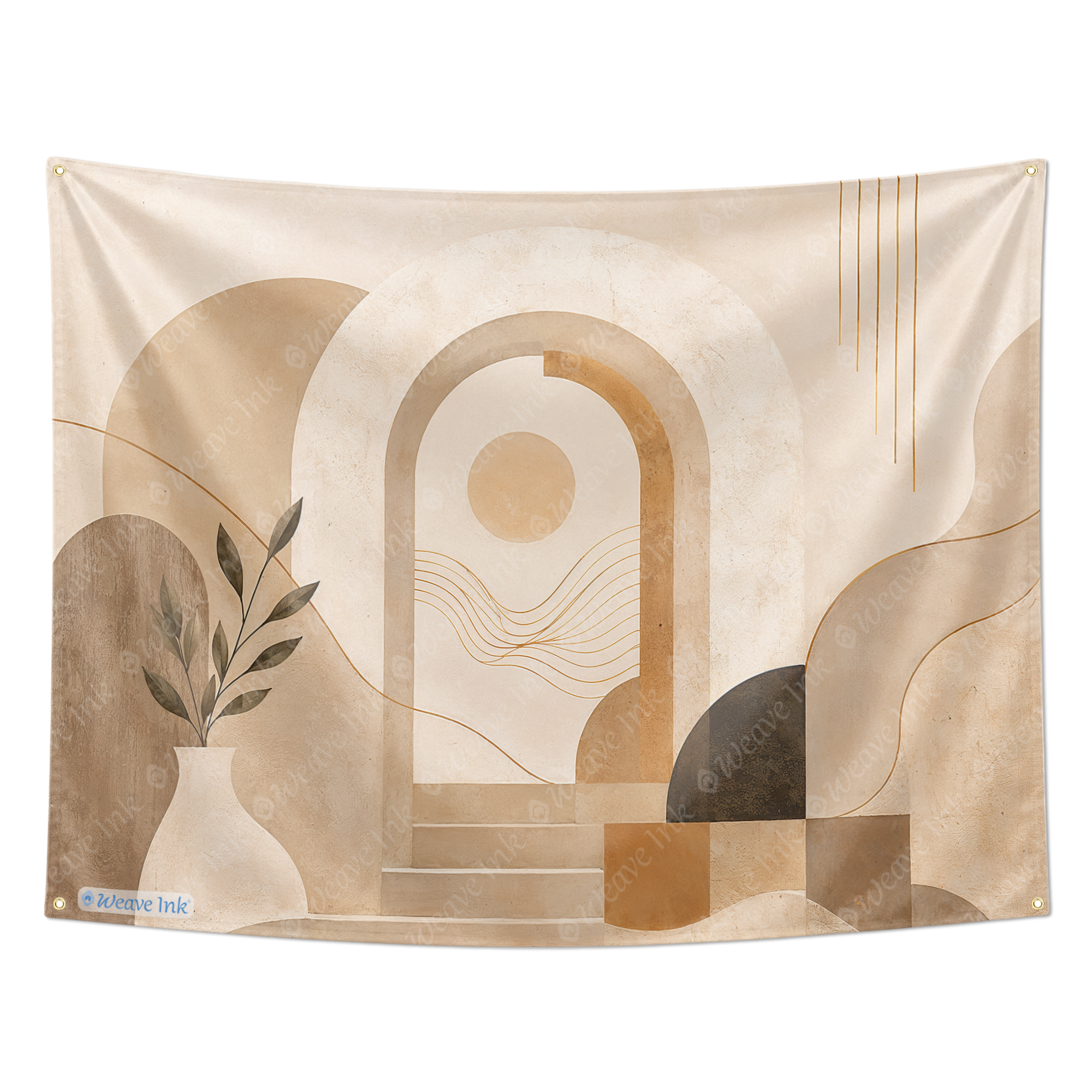 Minimalist Abstract Arch Tapestry Wall Hanging – Neutral Boho Scandinavian Wall Decor for Bedroom, Living Room & Dorm Room