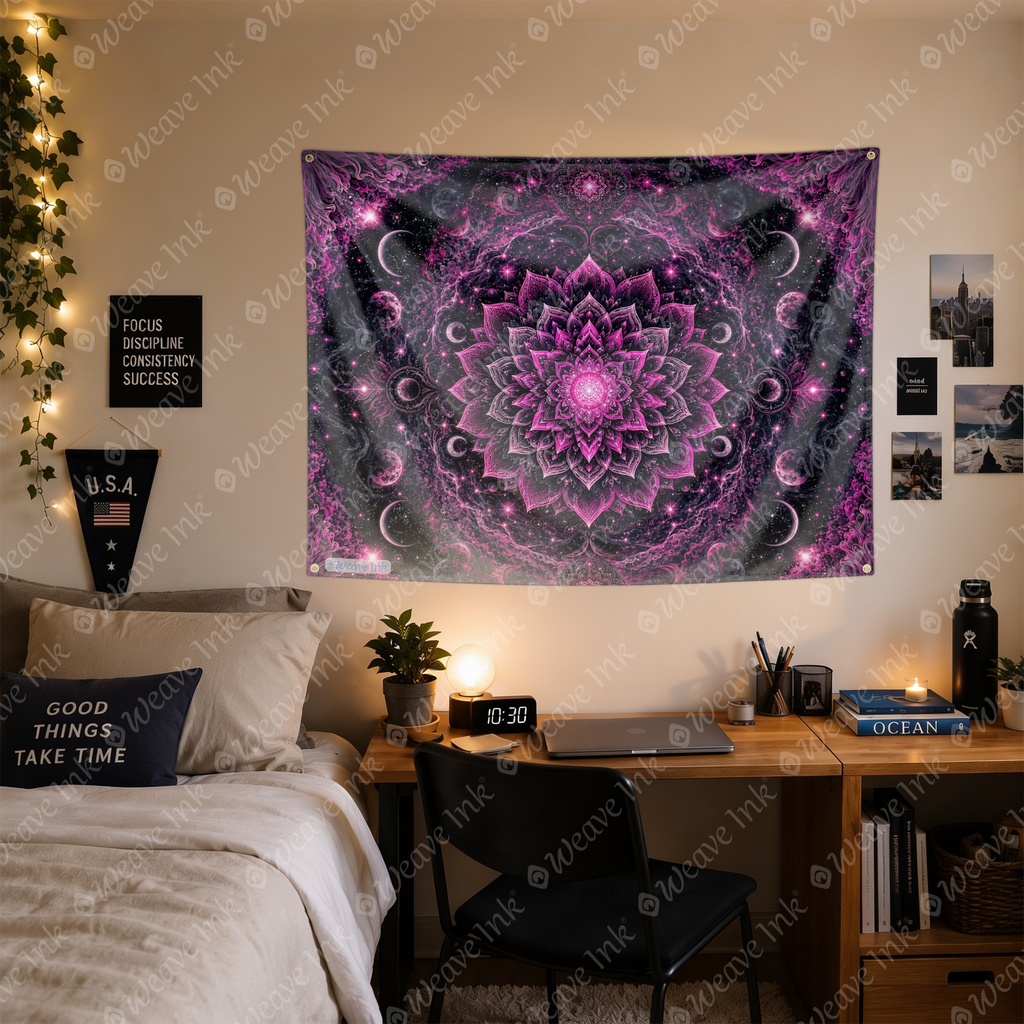 Pink Psychedelic Wall Tapestry Cosmic Mandala Galaxy Art Boho Bedroom Decor Celestial Meditation Wall Hanging Gift
