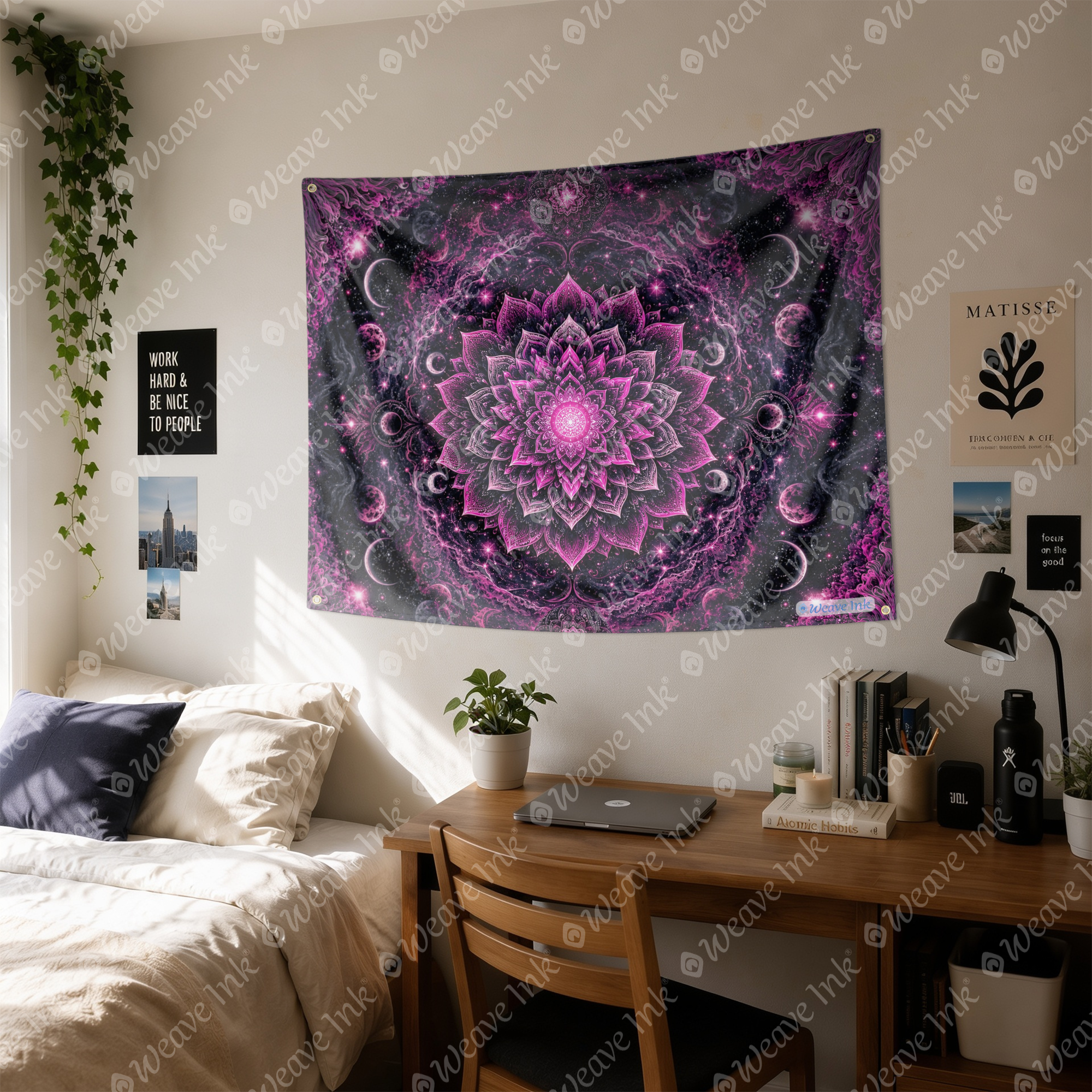 Pink Psychedelic Wall Tapestry Cosmic Mandala Galaxy Art Boho Bedroom Decor Celestial Meditation Wall Hanging Gift