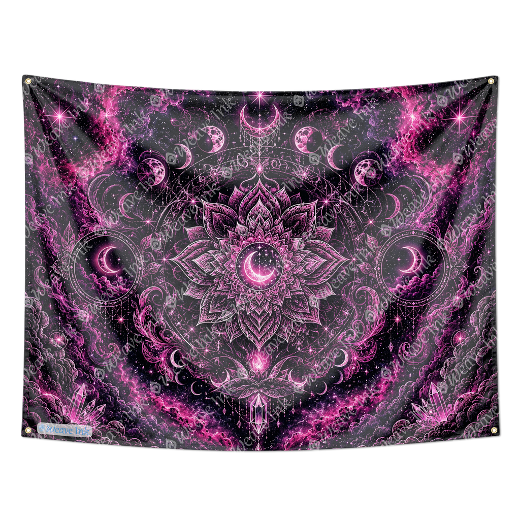 Psychedelic Pink Moon Phase Wall Tapestry Cosmic Mandala Galaxy Celestial Boho Room Decor