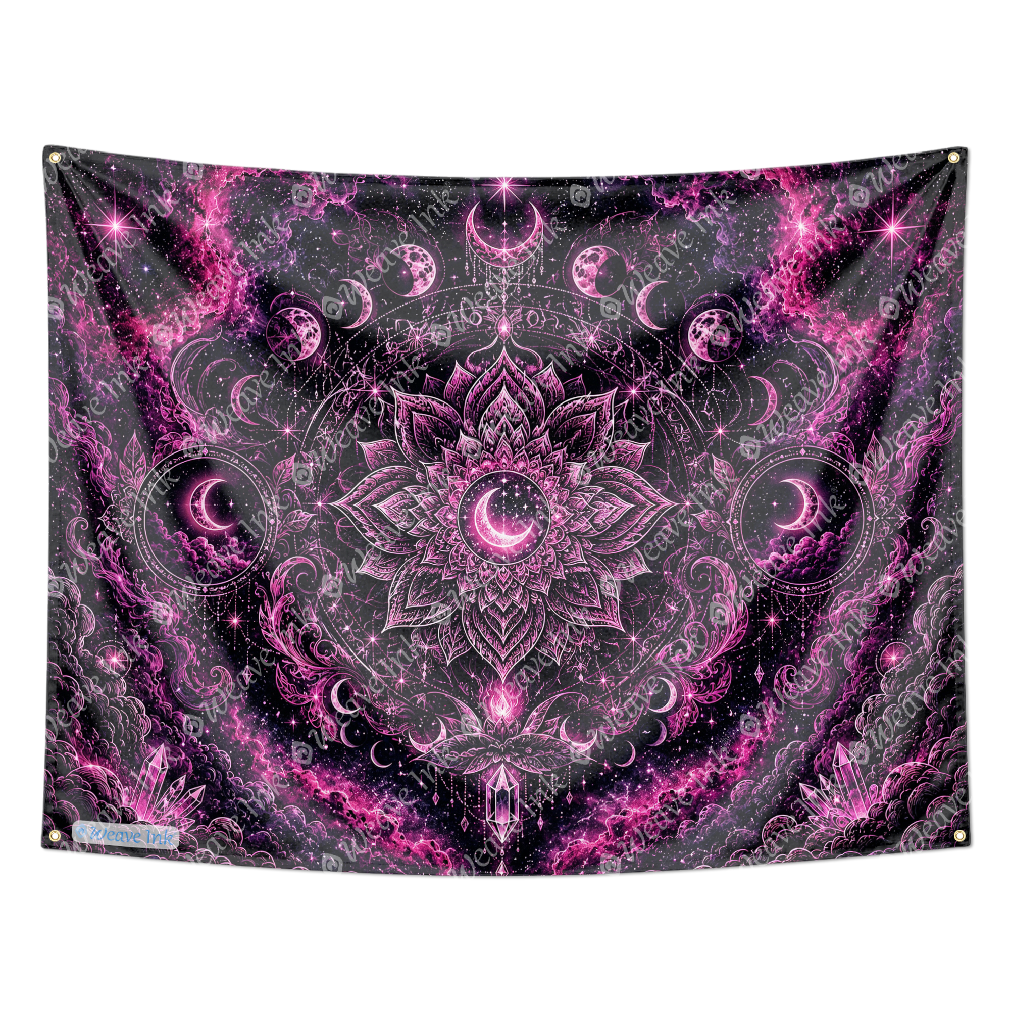 Psychedelic Pink Moon Phase Wall Tapestry Cosmic Mandala Galaxy Celestial Boho Room Decor