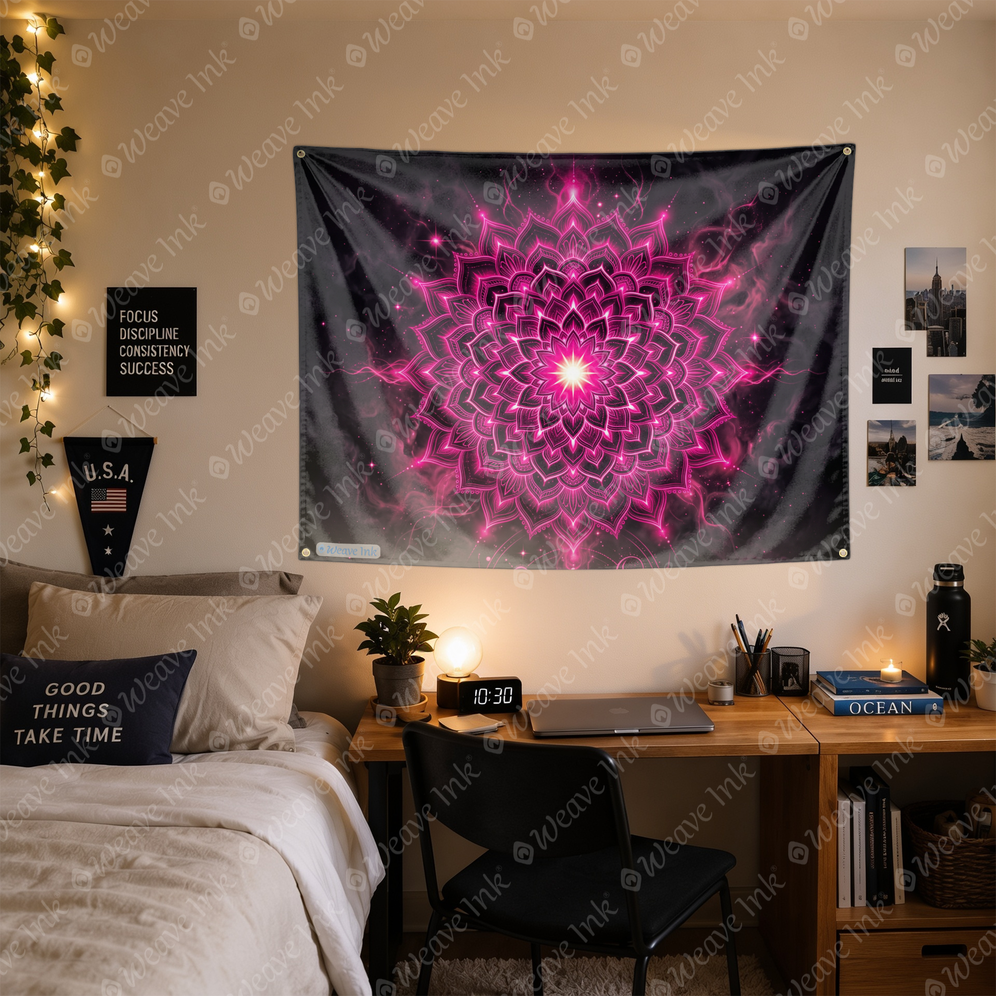 Psychedelic Pink Mandala Wall Tapestry Celestial Cosmic Lotus Art Boho Bedroom Meditation Room Decor