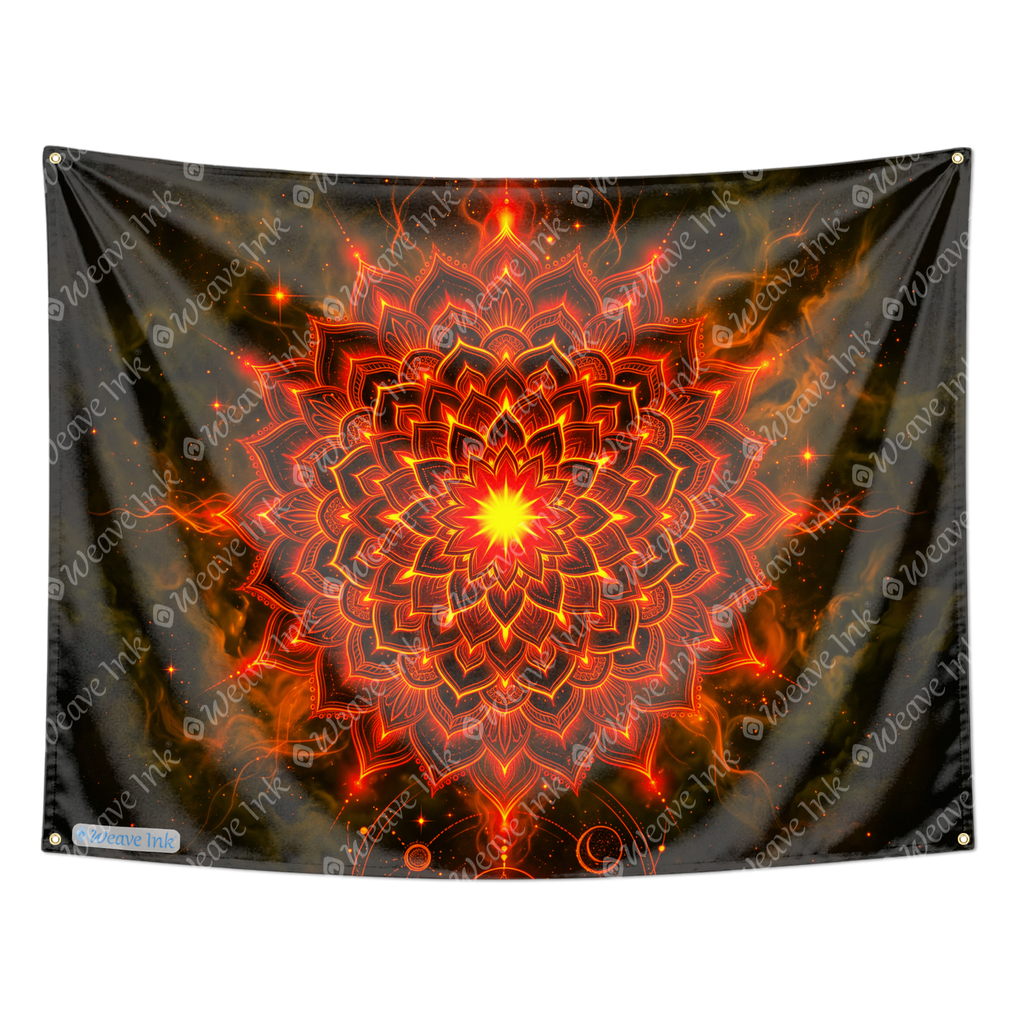 Psychedelic Fire Lotus Mandala Wall Tapestry Celestial Cosmic Sunburst Art for Boho Bedroom, Meditation & Dorm Room Decor