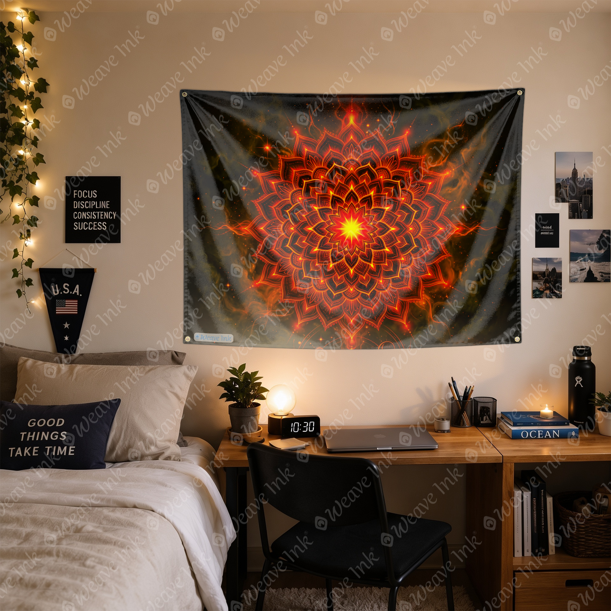 Psychedelic Fire Lotus Mandala Wall Tapestry Celestial Cosmic Sunburst Art for Boho Bedroom, Meditation & Dorm Room Decor