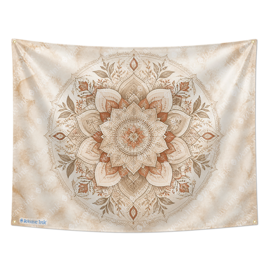 Boho Mandala Tapestry Wall Hanging – Intricate Neutral Lotus Floral Mandala Wall Decor for Bedroom, Living Room & Dorm Room Style 1