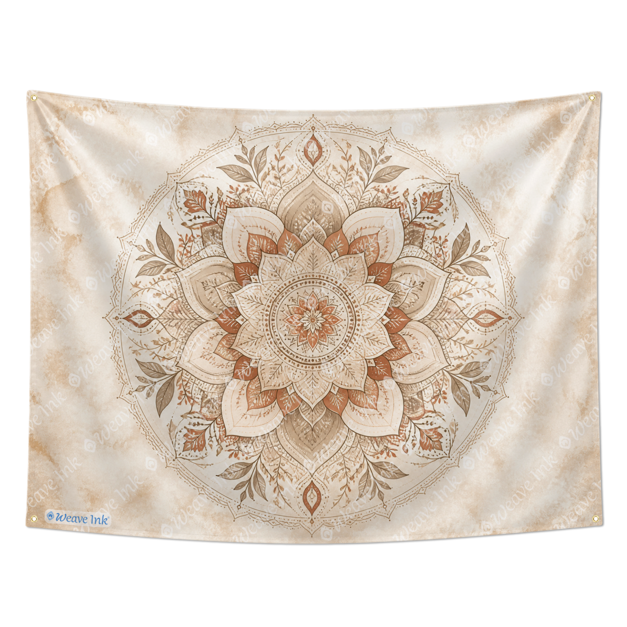 Boho Mandala Tapestry Wall Hanging – Intricate Neutral Lotus Floral Mandala Wall Decor for Bedroom, Living Room & Dorm Room Style 1
