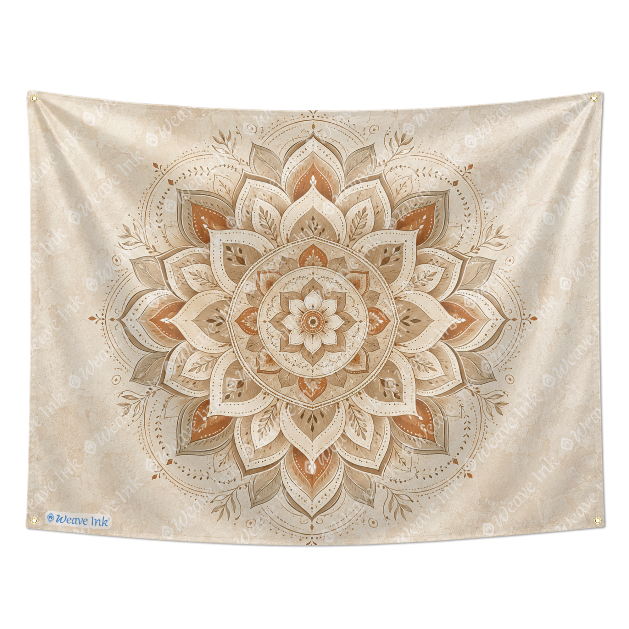 Boho Mandala Tapestry Wall Hanging – Intricate Neutral Lotus Floral Mandala Wall Decor for Bedroom, Living Room & Dorm Room Style 2