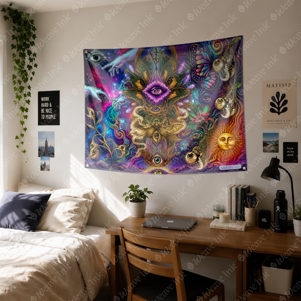Trippy Psychedelic Eyes Tapestry Wall Hanging Aesthetic Room Decor Man Cave Party DJ