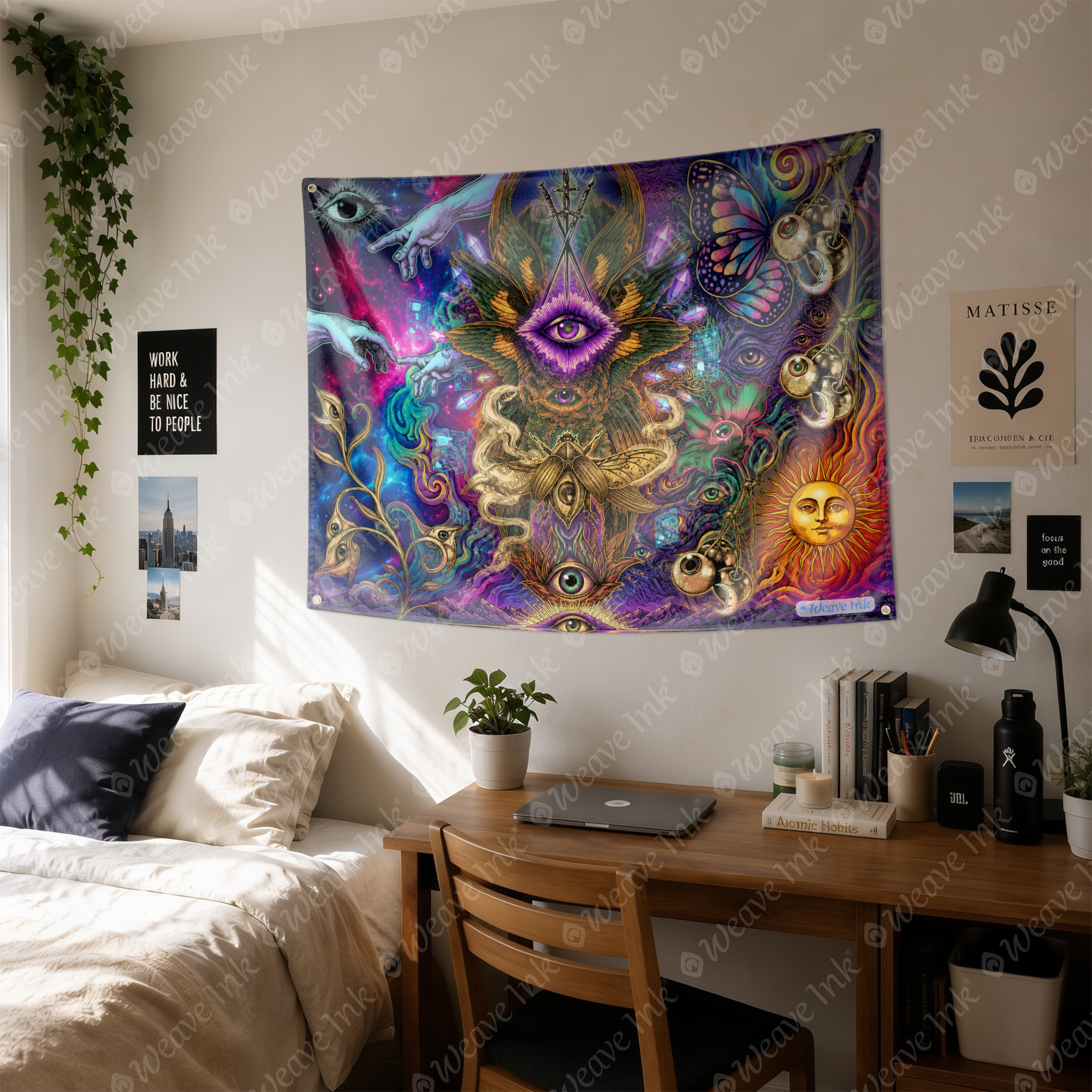 Trippy Psychedelic Eyes Tapestry Wall Hanging Aesthetic Room Decor Man Cave Party DJ