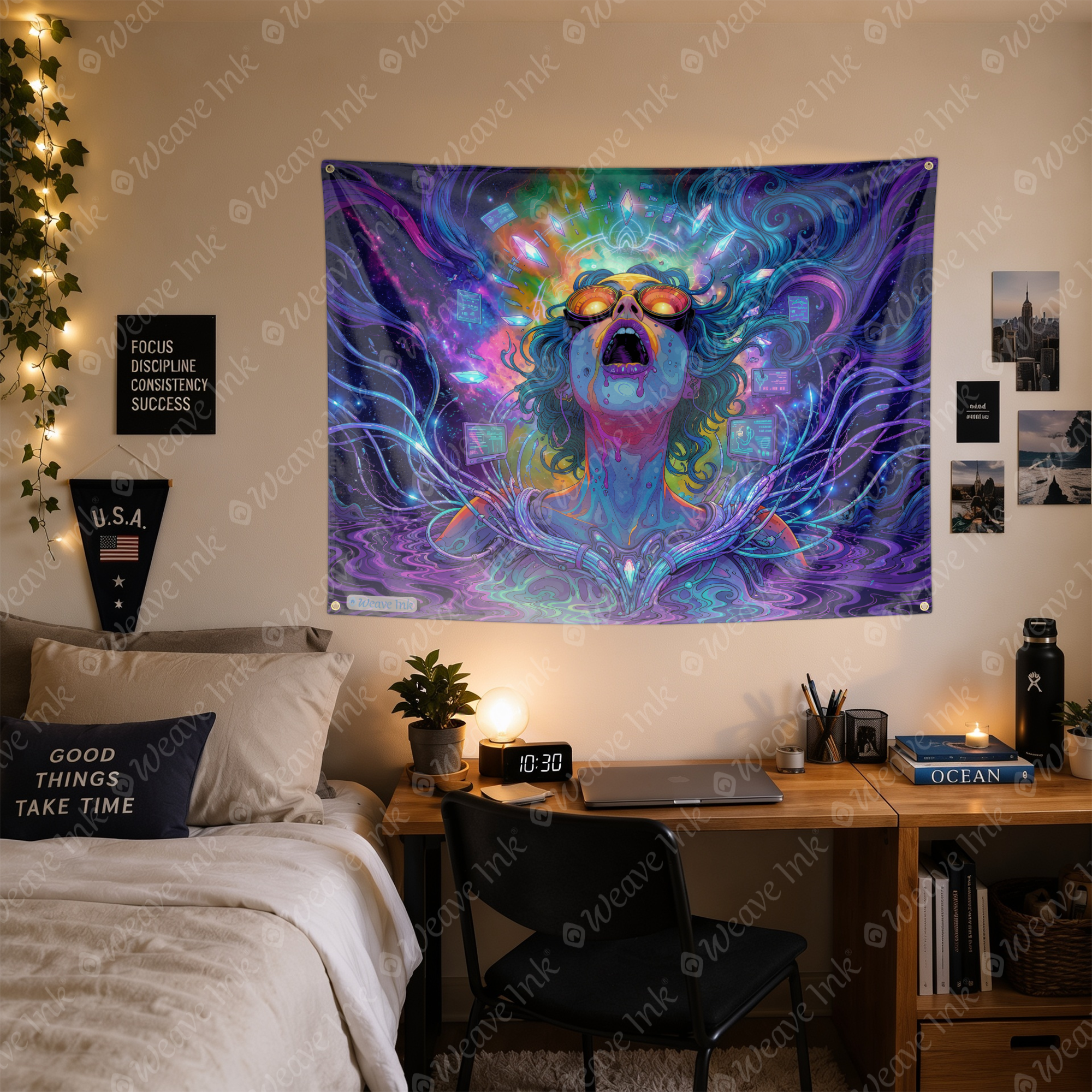 Trippy Psychedelic Girl Woman Tapestry Wall Hanging Aesthetic Room Decor Man Cave Garage